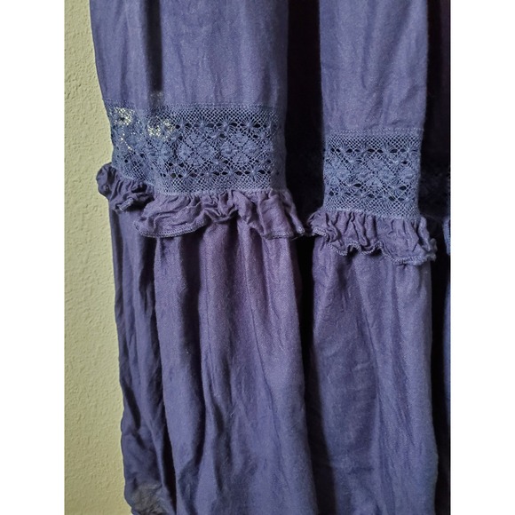 Free People Simply Peasant Slip Maxi Dress Lace Tiered Boho Festival Large - Picture 7 of 8